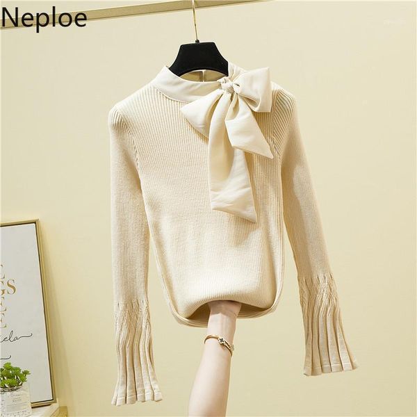 

neploe chic butterfly collar sweaters women fall 2020 woman clothes knit cropped flare sleeve pullovers slim sueter pull femme1, White;black