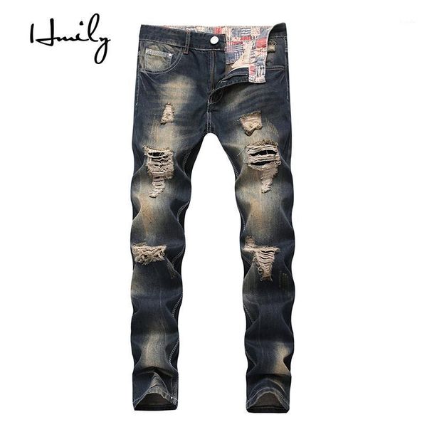 

hmily new mens jeans ripped torn jeans trousers slim men skinny pants for men clothes elastic stretch hip hop streetwear1, Blue