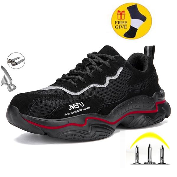 

breathable men's safety shoes boots with steel toe cap casual men's boots work indestructible shoes puncture-proof work sneakers, Black