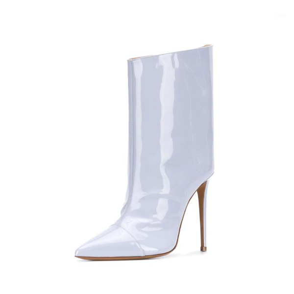 

boots mkkhou fashion short boot women 2021 winter patent leather cusp wide barrel stiletto heel 10/12 cm high middle boots1, Black