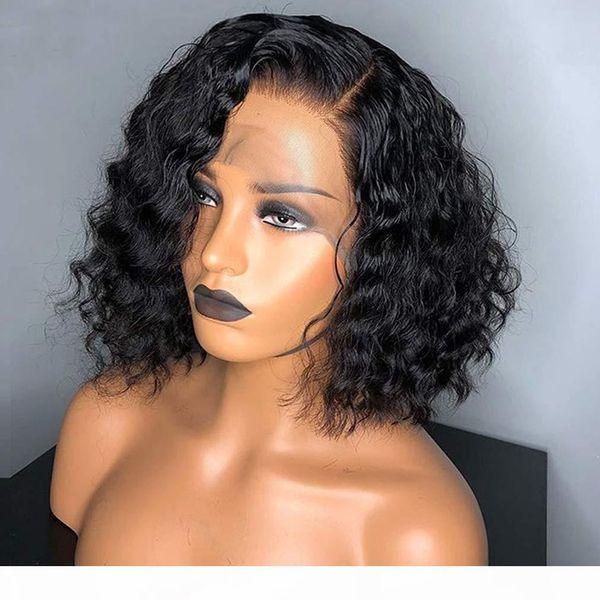 

short bob lace front natural wave wigs 100% brazilian human hair side part fashion glueless wavy lace wigs (lace front wig 8, Black;brown