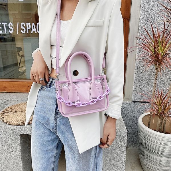 

2pcs/set creative women casual totes classic texture delicate design leather transparent chain shoulder crossbody handbag
