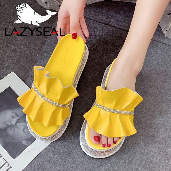 

lazyseal crystal women platform slippers summer beach heels shoes home bathroom platform slides flip flops outdoor female shoes x1020, Black