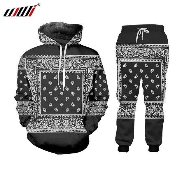 

ujwi hip hop women/men jogger pants sweatshirt paisley graphic tracksuit sweatpants hoody cashew floral streewear two piece set 201201, Gray