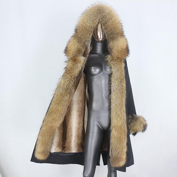 

women's fur & faux bluenessfair 2021 winter jacket women x-long waterproof parka real natural raccoon collar hood coat outerwear street, Black