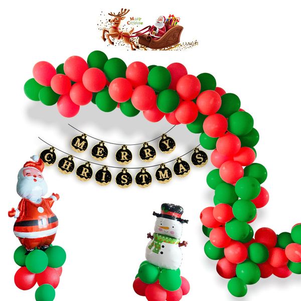 Set di palloncini di Natale Palloncino in lattice di Natale rosso verde da 10 pollici Cartone animato Babbo Natale Pupazzo di neve Palloncino con foglio di alluminio Palloncini a elio WVT1056