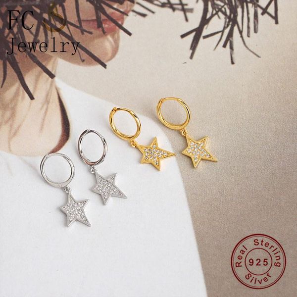 

fc jewelry 925 silver minimalist gold color round irregular star mix zirconia hoop earring for women ear piercing orecchini 2020, Golden;silver