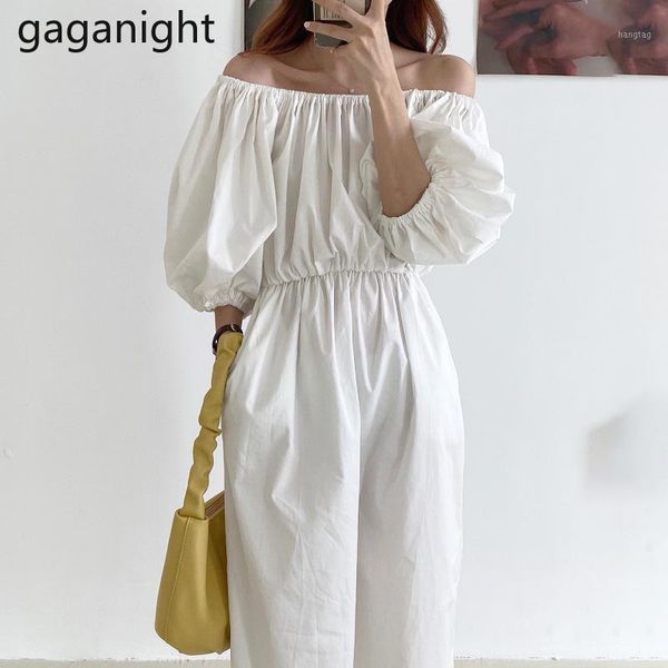

gaganight off shoulder long dress women ruched slim waist elegant robe korean half lantern sleeve solid dresses lady summer1, Black;gray