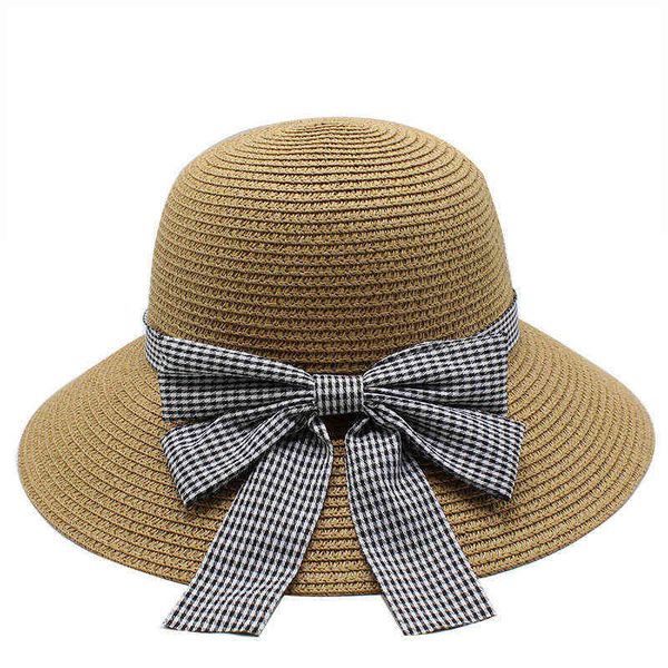 Kadın için Güneş Şapka Yaz Hasır Şapka Büyük Geniş Brim Plaj Şapka Katlanabilir Güneş Bloğu UV Koruma Kadın Yaz G220301