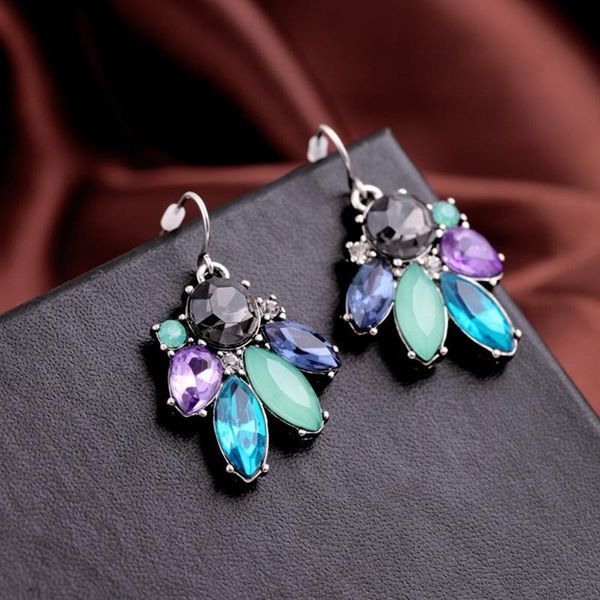 

dangle & chandelier lubov sparkly colorful imitation gemstone flower fashion drop earrings personality for women girls christmas gift jewelr, Silver