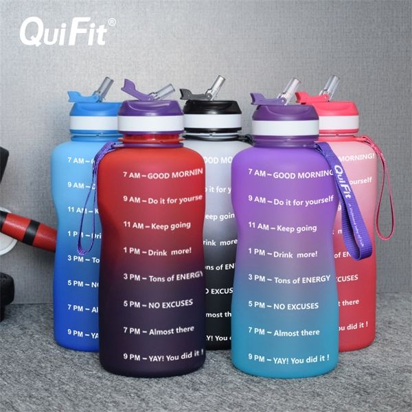 Quifit Wasserflasche 2L/3,8L mit Strohhut, Zeitstempel-Auslöser, A gratis. Geeignet für Fitness- und Heim-Gallonen-Wasserflaschen 220217