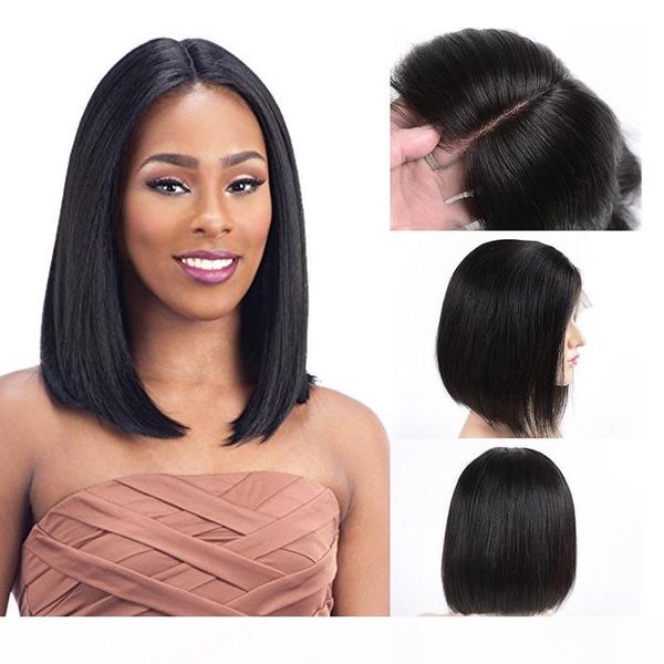 

boblace front human hair wigs full lace wig with baby hair pre plucked brazilian remy hair straight short bob wig for black women, Black;brown