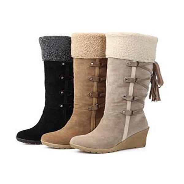 

knee-high for shoes women boots snow boots winter warm fur wedge thick bottom black shoes female plus size 35-43