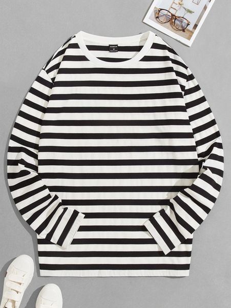 

men striped print tee z5b6#, White;black