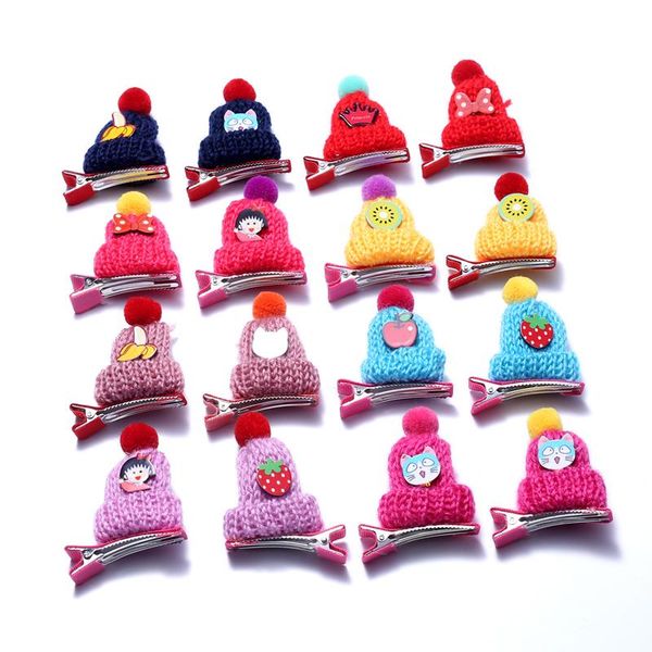 

2pcs color hat ball hair clips girls children hair accessories alligator hair pins baby kids hairpin knitted barrette hairgrip bbywpj, Black;brown