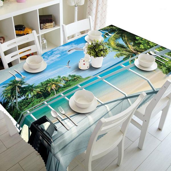

table cloth 3d tablecloth beachfront beach landscape pattern polyester dustproof rectangle christmas year gift1