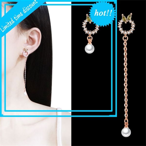 

new pearl for women 925 pure silver needle tassel earrings, Golden