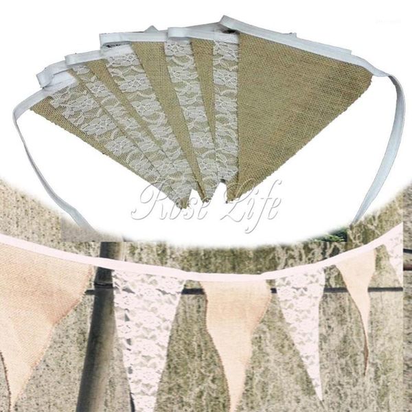 

wholesale-vintage banner hessian fabric bunting burlap cord jute rope pbooth lace flag1