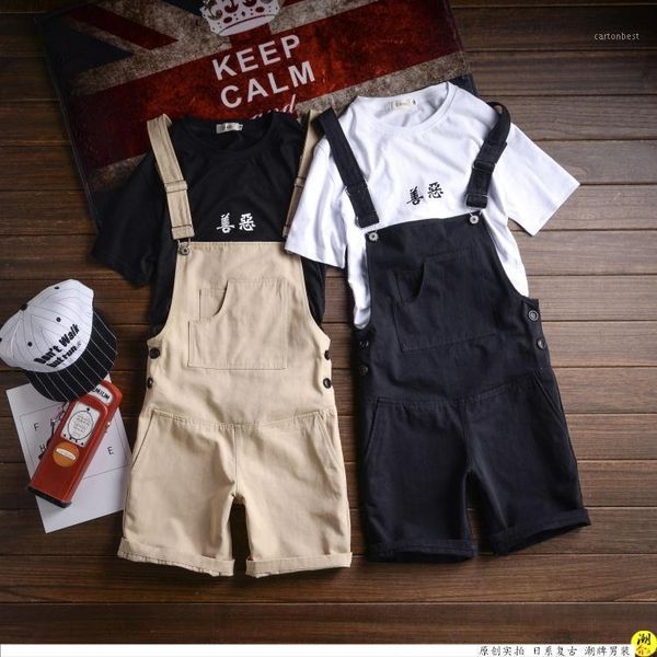 

men's shorts male khaki black jumpsuit short pants fashion casual suspender bib overalls summer style hip-hop jumpsuits 0416111, White;black