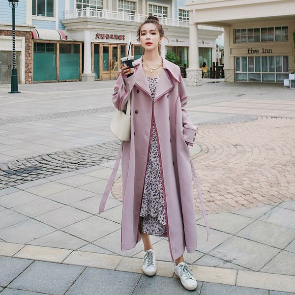 

2021 new female blouse spring new fall longer double lapel breasted splicing fashion design trench coat 5fy mr7u, Black;brown