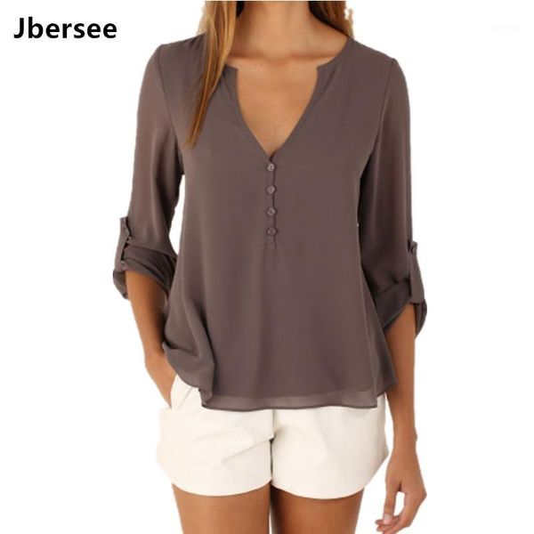 

jbersee 2018 summer women casual slim long sleeve chiffon blouse women clothes lady shirts blusas plus size s-5xl1, White