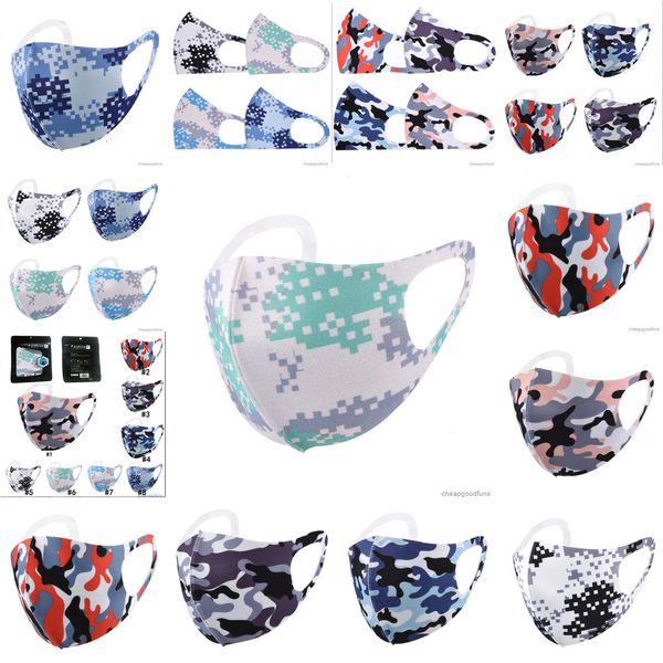 

u64uqcamouflage face mask camo mouth cover anti-bacterial pm2.5 respirator dustproof washable reusable silk cotton masks black packaging 8