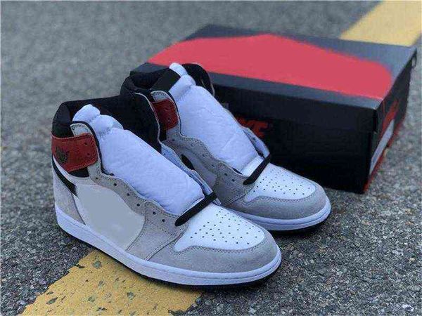 

2022 est 1 high og white/black light smoke grey-varsity red men athletic shoes sports sneakers with original box