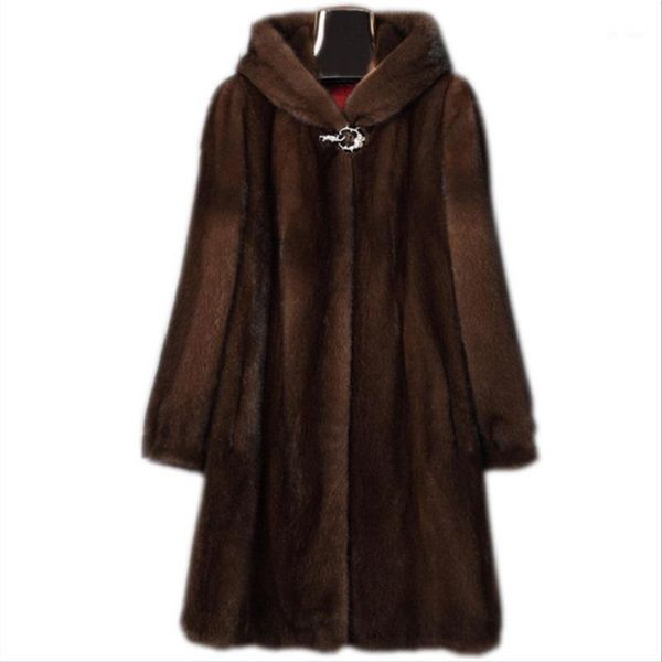 

fashion thick and warm dark brown plus size winter coats for women 4xl 5xl 6xl long faux leather hooded fur outwear with pockets1, Black