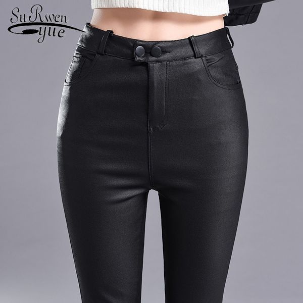 

autumn women high waist stretch leggings slim long pu leather trousers bodycon leggings casual pencil pants women 7367 50 201111, Black;white