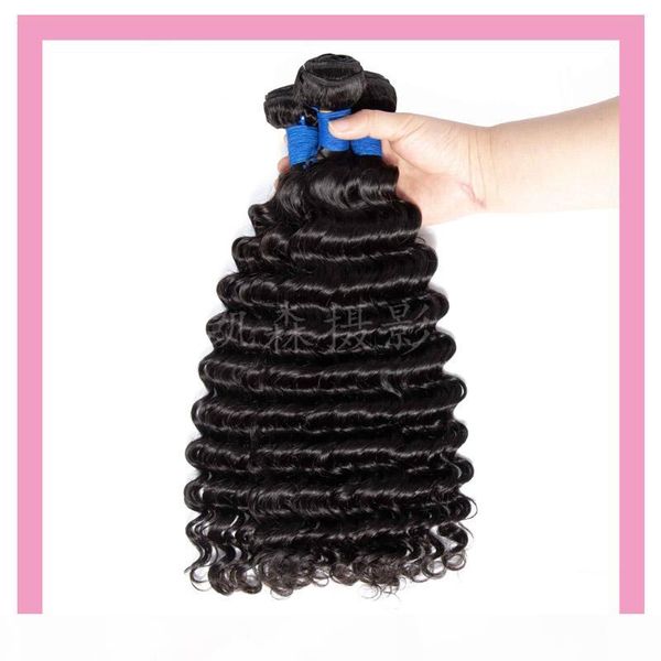 

malaysian deep wave 3 bundles double wefts natural color virgin hair weaves three pieces deep curly pure colro 95-100g piece, Black