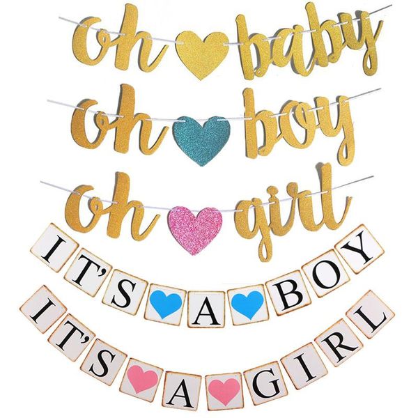 

party decoration 1pcs it's a boy/girl oh bunting banner paper flags garland birthday decor babyshower gender reveal supplies