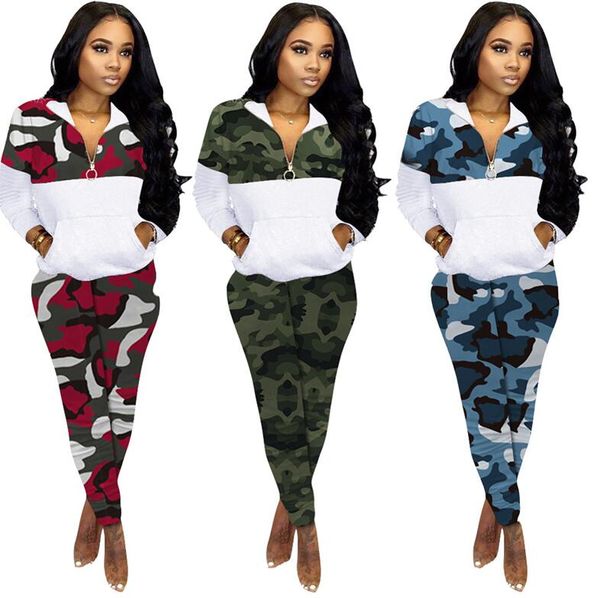 

women tracksuit plus size camouflage long sleeves sweater coat zipper jacket leggings fashion two piece set outfit sports suit s-4xl e101407, Gray