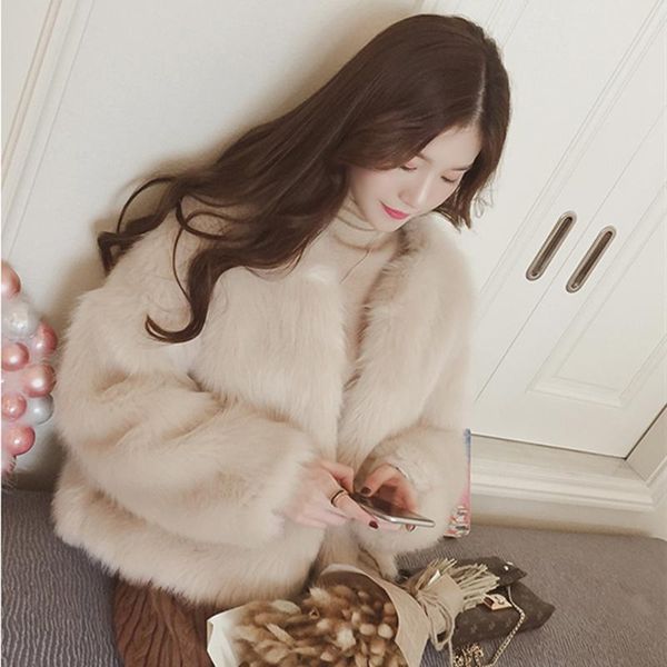 

women's fur & faux short thick coat winter warm women autumn furry fluffy jacket lady kobieta kurtka female clothing ed50pc, Black