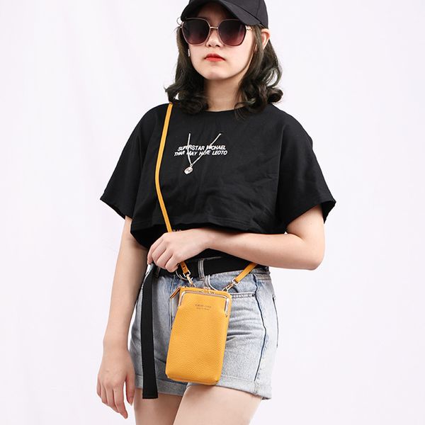 

new fashion ladies mobile phone bag lychee pattern pu solid color shoulder small wallet crossbody bag for women