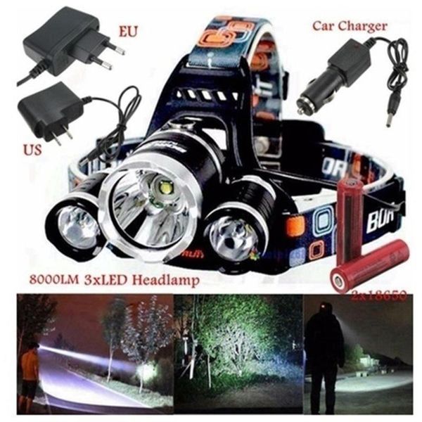 

headlamps headlight headlamp 20000lm t6+2xpe outdoor camping rechargeable sporting goods with 2x 18650 battery waterproof durable1