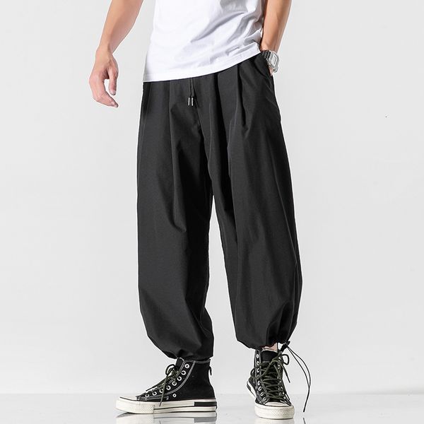 

2021 spring new men's solid color loose legged wide leg pants large fashion leisure sports capris, Black