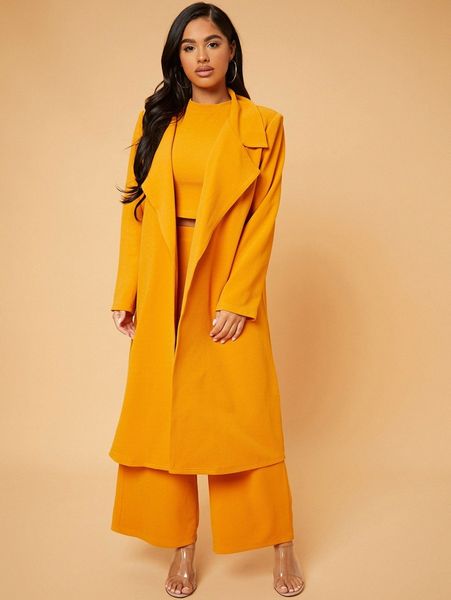 

sxy crop & wide leg pants & lapel neck slit back coat f9oo#, White