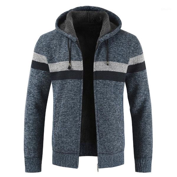 

nice knitted sweater coat vintage zipper fleece jacket winter thick warm hooded cardigan clothes striped liner casaco masculino1, White;black