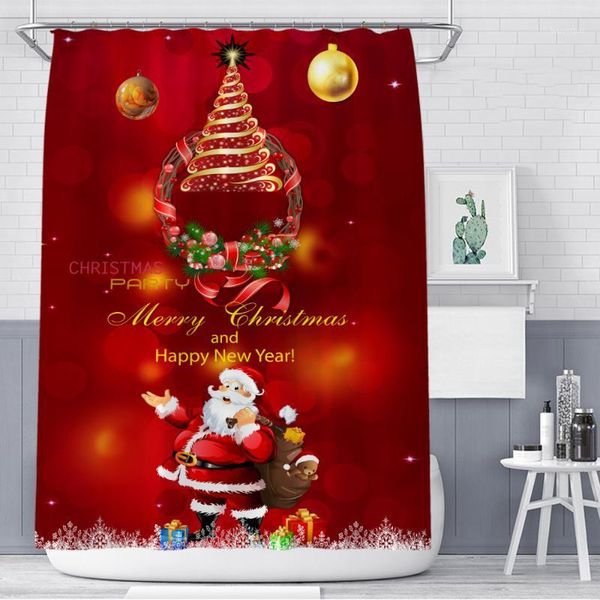 

santa claus christmas shower curtain holiday festive bathroom partition curtain hanging waterproof1