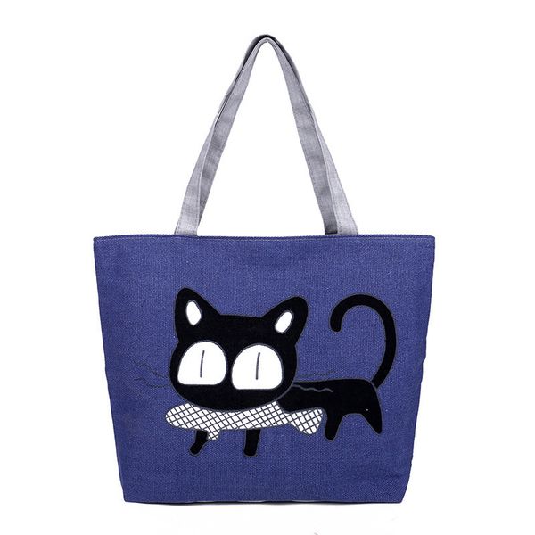 

casual large capacity eco polyester cute cat printing shopping bag pattern tote pouch women shoulder gift bag