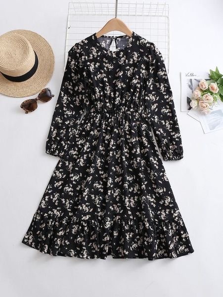 

girls floral print ruffle hem dress she, Red;yellow