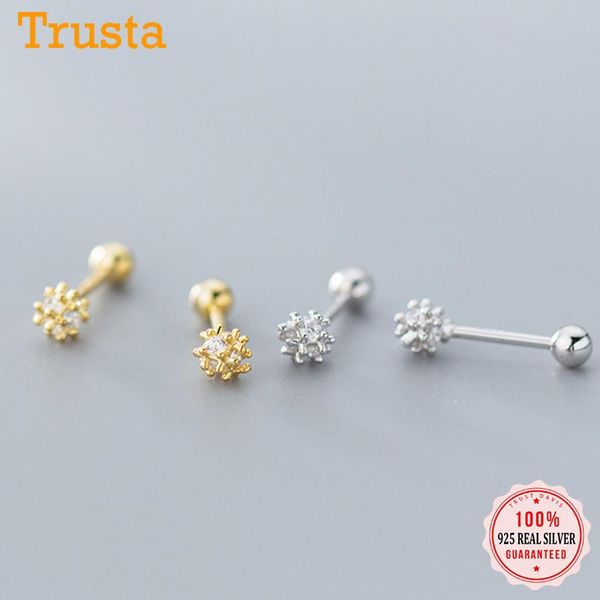 

trustdavis real 925 sterling silver fashion dandelion cz bead screw stud earrings for women wedding fine s925 jewelry da2003, Golden;silver