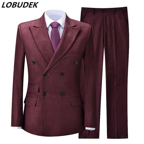 

stylish korean style business suits men's double breasted solid tuxedo costume groom wedding suit evening banquet host formal1, White;black