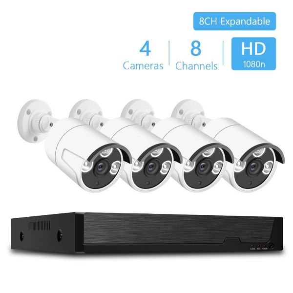 

systems 8channel security system digital video recorder 5-in-1 + 4pcs 1080p hd black weatherproof camera surveillance kit