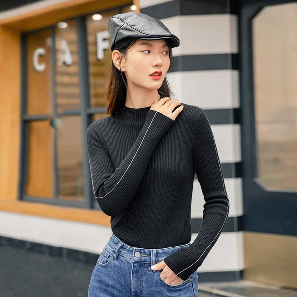 

инман 2020 зимняя новые поступления inner половина high neck тонкий snug с капюшоном с длинным рукавом шерсти женщин свитер, White;black