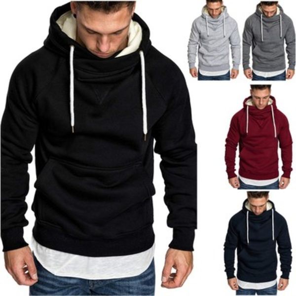 

european and american wholesale fashion splicing pure color hoodie pullover mens winter sweater, Black