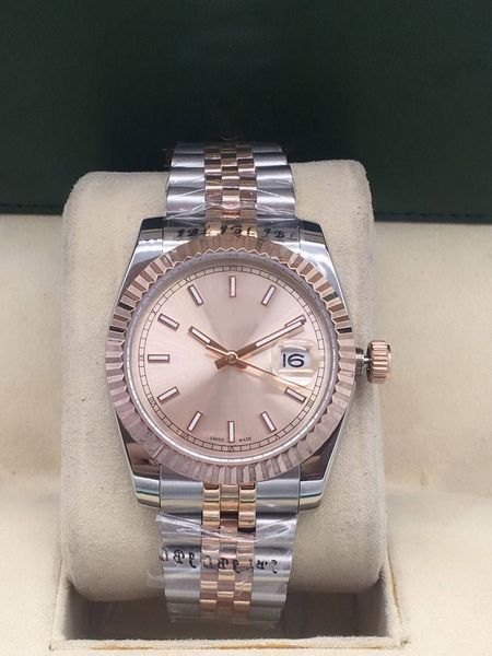 

18k gold womens watch date mechanical automatic 36mm diamond bezel sapphire ladies watches stainless steel strap wristwatch, Slivery;brown