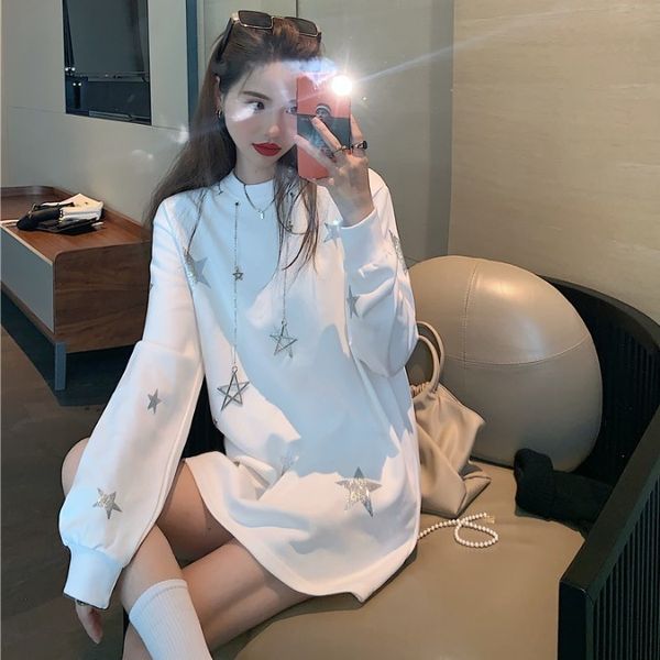 

autumn 2020 new versatile loose five pointed star chain mid long sleeve thin pullover sweater for women