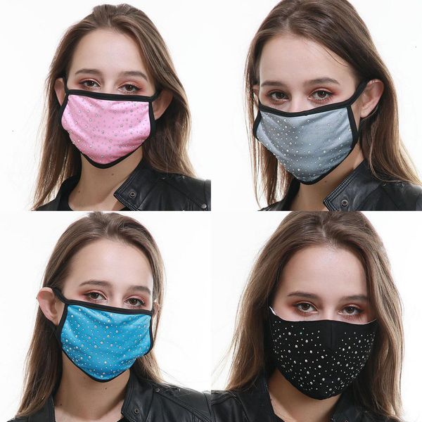 

decoration sequin bling party crystal mouth masks rhinestone party black star protective breathable washable cotton cloth mask