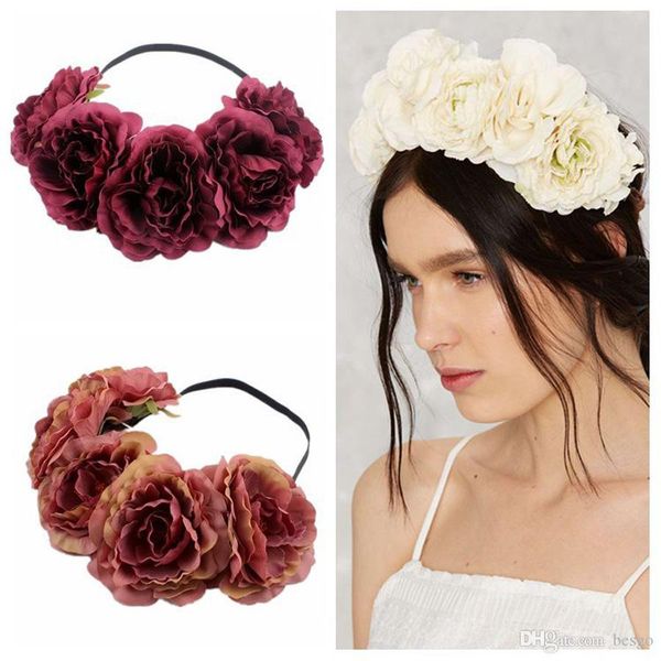 

wholesale female rose headband wreath hair bows headband women bohemia seaside flower headband crown wedding headdress wreath dh1088